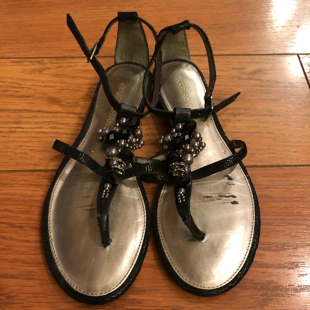 Black cute beaded sandals